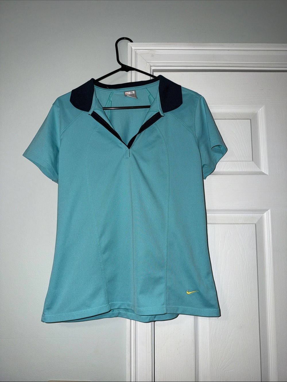 Nike Women's Aqua Short-Sleeve Performance Polo with Navy Trim